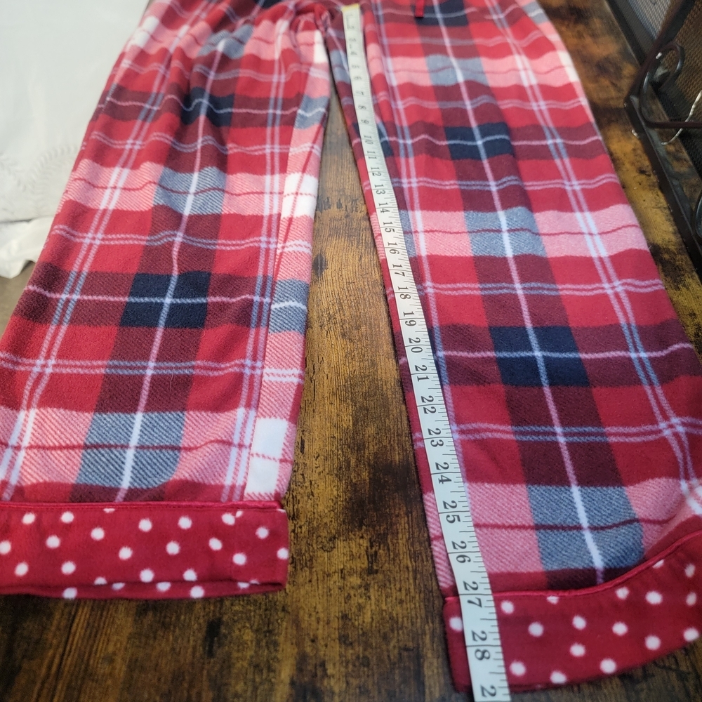 Women's Fleece Pajama Set with Polka Dot Trim In Red Plaid Size Small - Picture 9 of 12